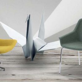 Yellow and grey indoor furniture inspired by the art of origami