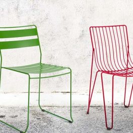 blue, green and red metal wire frame outdoor furniture