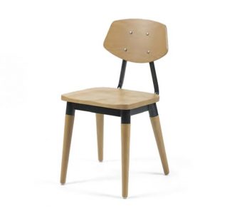 Side chair with steel frame and yellow wooden seat