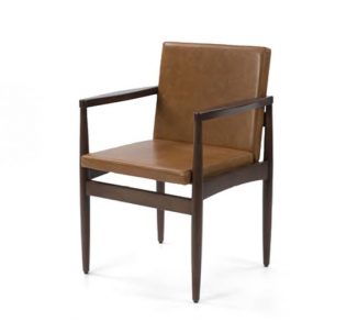 mid century design upholstered armchair with a wooden frame